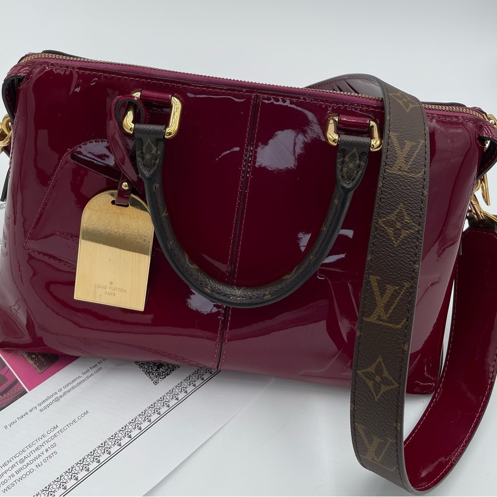 Louis Vuitton Red Glossy Shoulder Bag with Structured Design with COA